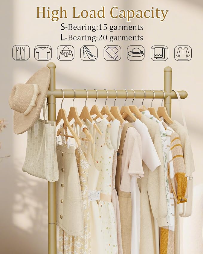 Industrial Clothes Racks,Metal Garment Trees,68.9in,Gold,Small | Coat Racks Freestanding with Natural Patterned Bottom Plate,Easy to Clean Coat Hangers for Home,Clothing Stands for Office