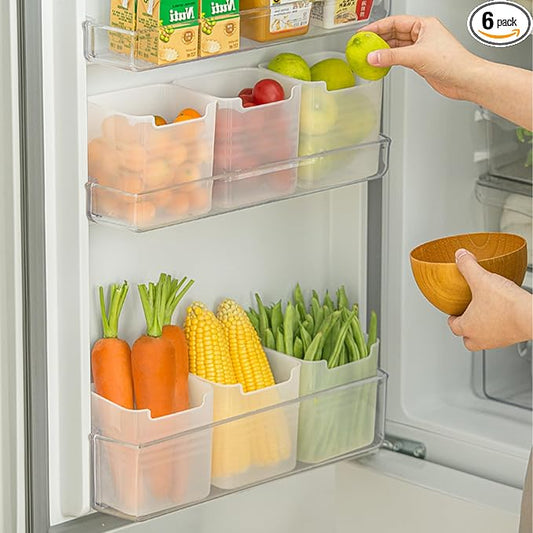 6 Pack Refrigerator Organizer Box, Plastic Refrigerator Side Door Storage Containers, Space-Saving Organizer Bins for Refrige, Refrige Drawers for Fruit and Vegetable (Clear,S×6)