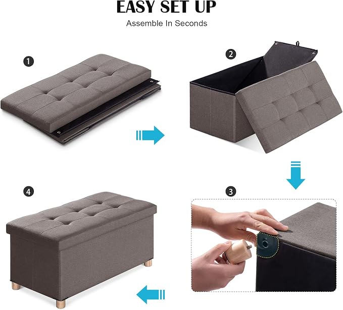 BRIAN & DANY Folding Storage Ottoman Bench, Ottoman with Storage Bench for Bedroom, Living Room, Entryway, Foot Rest with Legs, 15"x30"x15" (Brown)