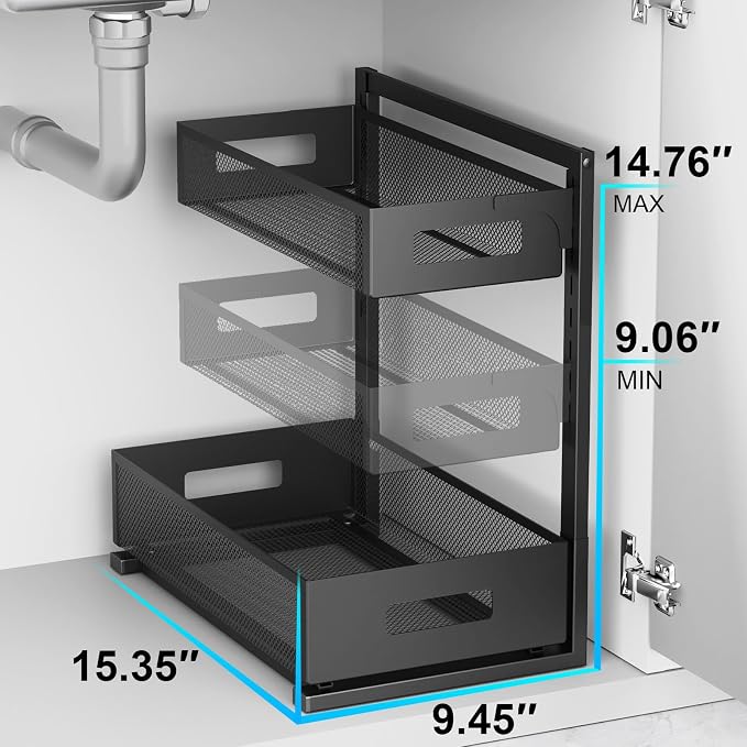 Petiza Under Sink Organizer Pull Out Cabinet Organizer Adjustable Height 2 Tier with Sliding Drawers Kitchen Bathroom Organizer and Storage(1pc) (Pack of 6)