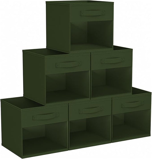 DIMJ Storage Cubes, Cube Storage Bin, 6 Pack Foldable Baskets with Window, Closet Storage Bins with Handle, 11x 11 inch Storage Cubes for Clothes, Toys, Books (Green)
