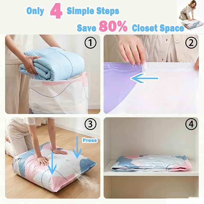 No Pump Vacuum Storage Bags, 3D Space Saver Compression Bags with Valve | Reusable Airtight Vacuum Seal Bags for Clothing, Blankets, Pillows & Bedding, 31.5×39.4in, 2 Pack
