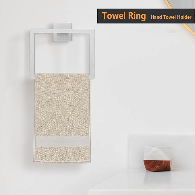 JOPOFI Towel Ring - Hand Towel Holder for Bathroom - Brushed Nickel | Stainless Steel Towel Holder, Towel Racks for Bathroom, Square Modern Design Hand Towel Holder, Contemporary Hand Towel Bar