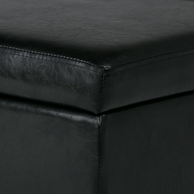 SIMPLIHOME Avalon Storage Ottoman Bench - 48 inch Wide Upholstered Vegan Leather Rectangle Storage Ottoman Bench in Carbon Black, Contemporary Ottoman for Living Room or Entryway with Lift-Up Lid