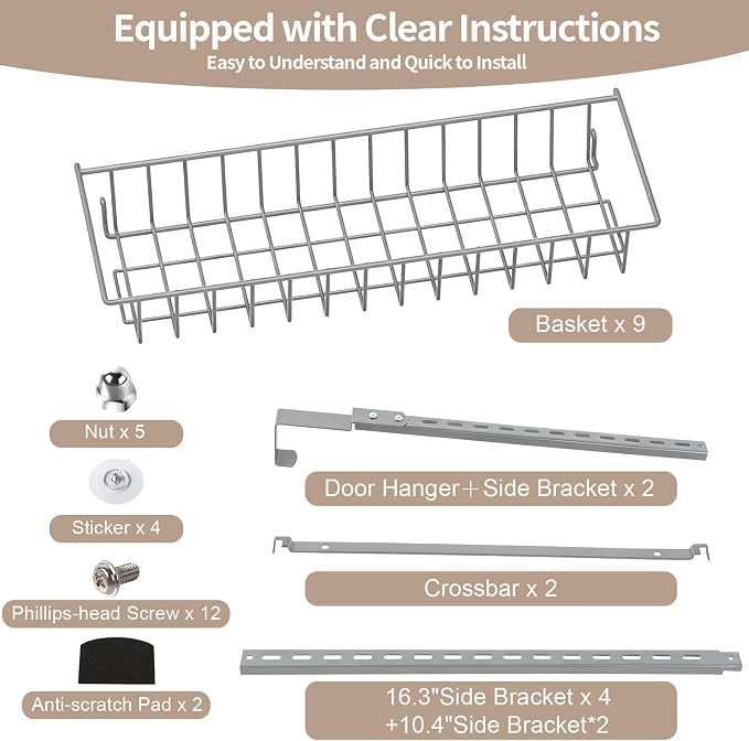 ElegantArray 9-Tier Pantry Door Organizer, Light Gray | Over The Door Pantry Organizer Rack and Storage, Hanging Spice Rack Shelves Door, Home Office Laundry Room Bathroom & Kitchen