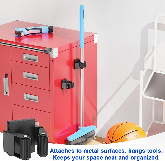 Strong Magnetic Mop Broom Holder, 2 Pack | Heavy Duty Magnetic Mop Hanger, For Refrigerators,Laundry Room Garage Kitchen Workshops