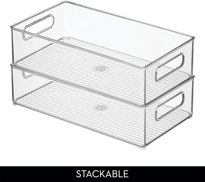 iDesign Stackable Fridge Bin, Clear, Set of 2 | Storage Bin for Freezer or Pantry, Made in USA