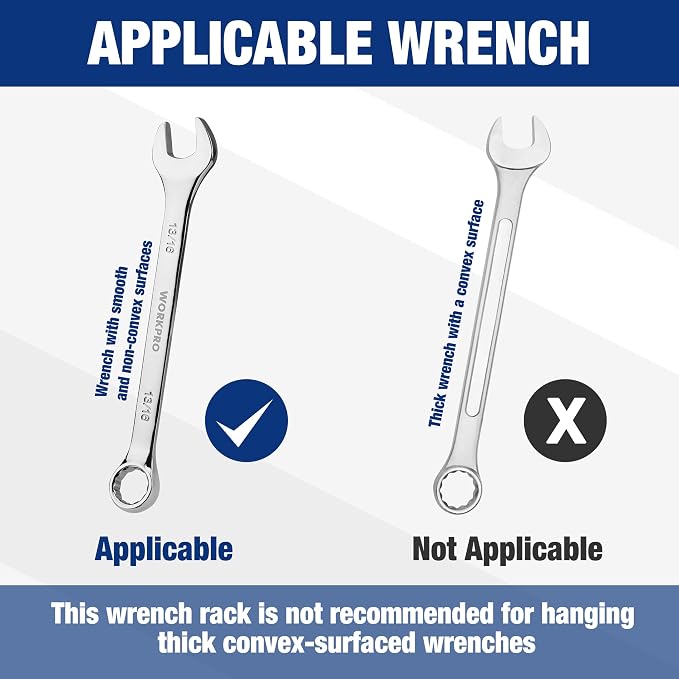 WORKPRO 4-Pack Magnetic Wrench Organizer, Holds 12 Wrenches Each | for Tool Box Drawer Chest, SAE (1/4" - 15/16") and Metric (6 mm - 24 mm)