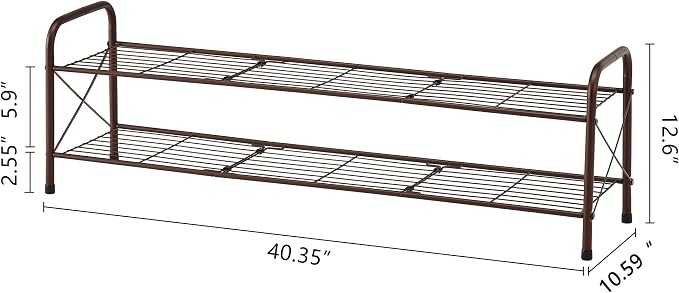 Hoctieon 2 Tier Shoe Rack for Closet, Shoe Rack FreeStanding, Entryway Shoe Shelf, Shoe Storage Organizer, Durable Mesh Style Shoe Rack, Space Save for Garage, Bedroom, Living Room, Wardrobe, Brown