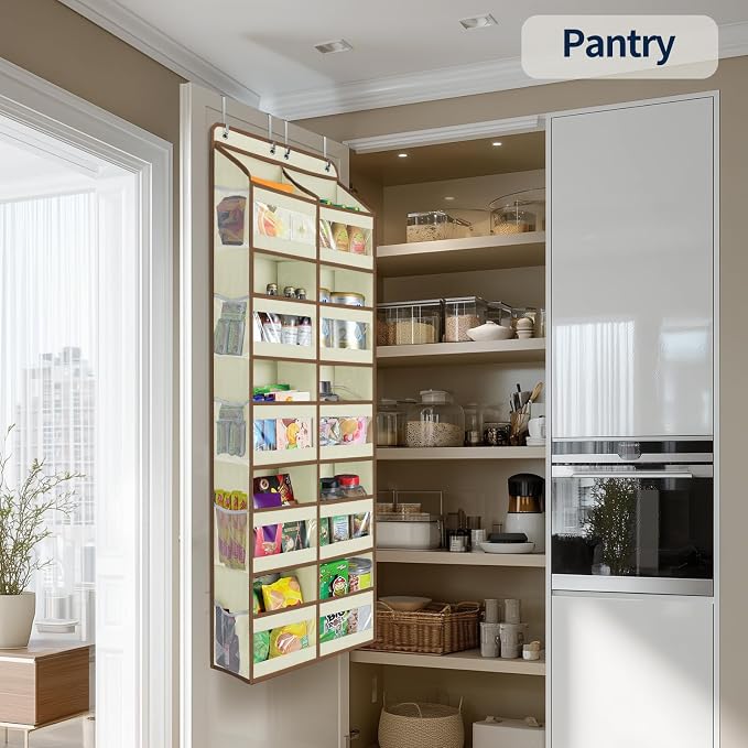 Yecaye 5-Tier Over The Door Organizer Dual-Column, 80lbs Load Over the Door Storage of 10 Compartments, Heavy Duty Door Organizer Hanging for Bedroom Closet Nursery Bathroom Pantry, Beige, 2 Pack