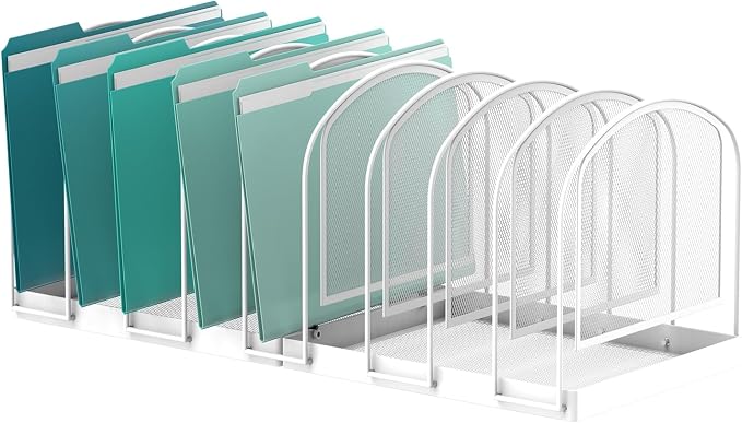SUPEASY 9-Section File Organizer for Desk, Metal File Folder Holder, White | 9 Vertical Compartments with Sturdy Metal Base for Office Documents Books Magazines and Laptop