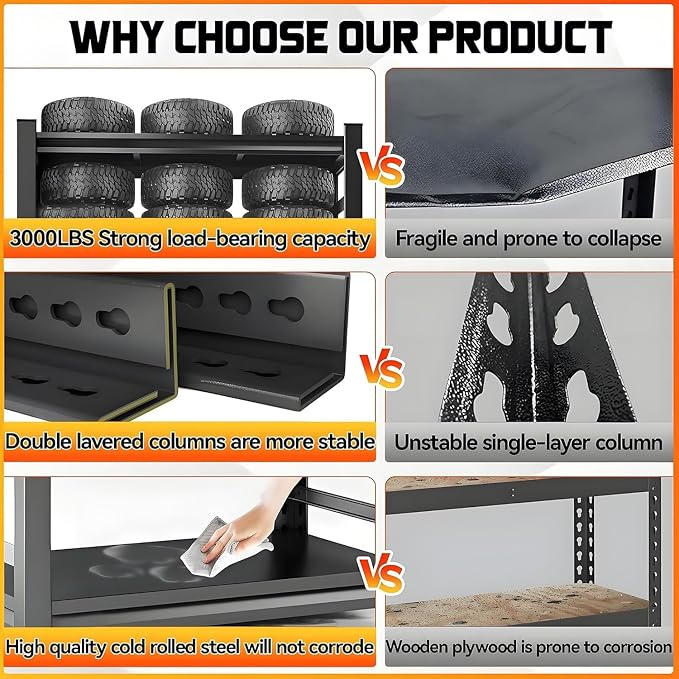 2pack Garage Shelving Heavy Duty Storage Shelves for Garage, 2500 LBS Adjustable 4 Tier Shelving Unit, Metal Garage Shelving for Industrial, Basement, Warehouse (54''Hx46''Wx20''D, Black)