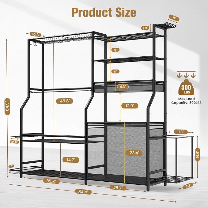 Garage Sports Equipment Organizer, 3 Golf Bag Organizer Stand Heavy-Duty Ball Storage Rack with Basket and Hooks, Ball Storage Cart for Toy Sports Gear Storage, Black