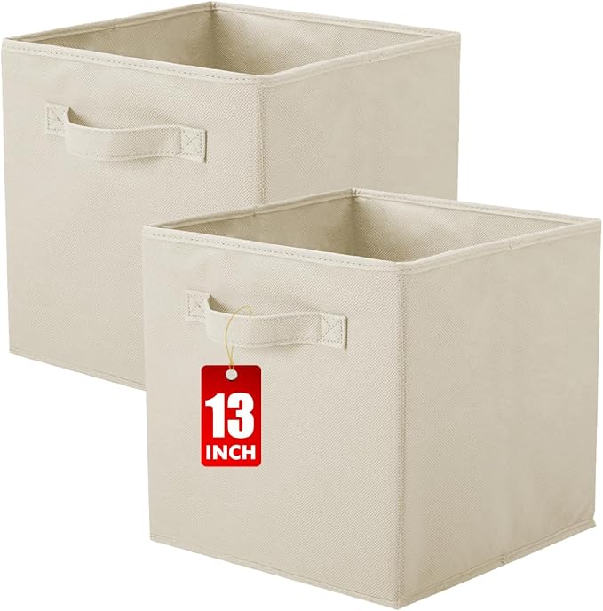 ShellKingdom Storage Bins, Foldable Fabric Storage Cube And Cloth Organizer | Storage Drawer For Closet And Toys, 13 X 13 X 13 INCH, 2 Pack (Beige)