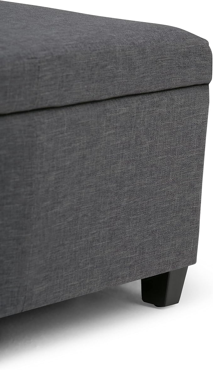 SIMPLIHOME Avalon Storage Ottoman Bench - 48" Wide x 16" High Upholstered Linen Look Fabric Rectangular Lift-Top Ottoman in Slate Grey, Contemporary Bench for Living Room with High-Density Foam