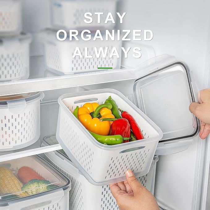 Freshmage Fruit Storage Containers for Fridge with Removable Colander, Airtight Food Storage Container, Dishwasher Safe Produce Saver for Refrigerator, Keep Berry Fruit Fresh Longer 4 pcs Small Clear | Airtight Food Storage Container Dishwasher Safe Pr...