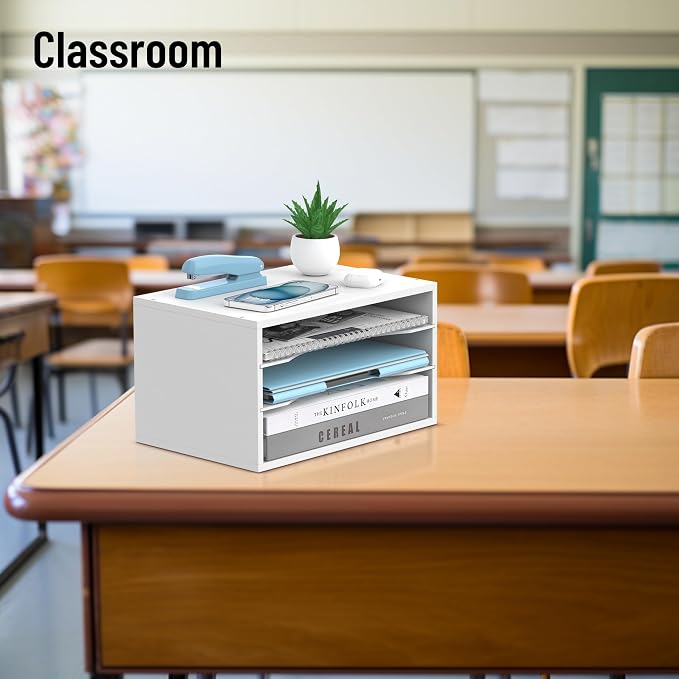 3-Tier Paper Organizer for Desk, Adjustable Mail Organizer, White | 3-Tier Paper Organizer and Mail Organizer for Desk with Adjustable Shelves for Letter Size Files Folders and Office Supplies