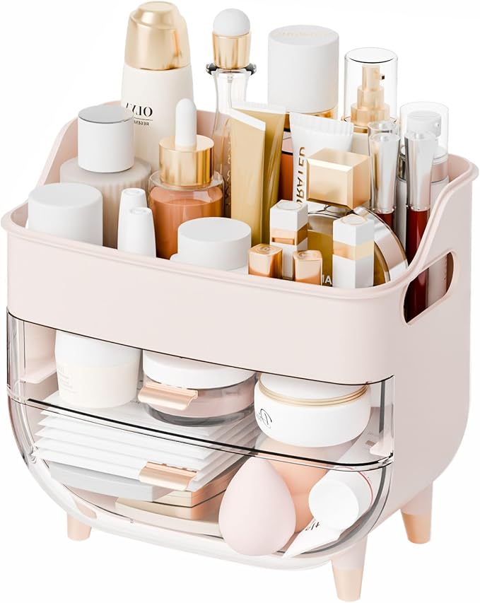 Pink Make up Organizers for Counter,Vanity and Dresser,Bathroom Makeup Organizer Countertop,Large Makeup Storage Organizer for Hair Tool,Beauty Products,Skin Care and Cosmetic Display Cases
