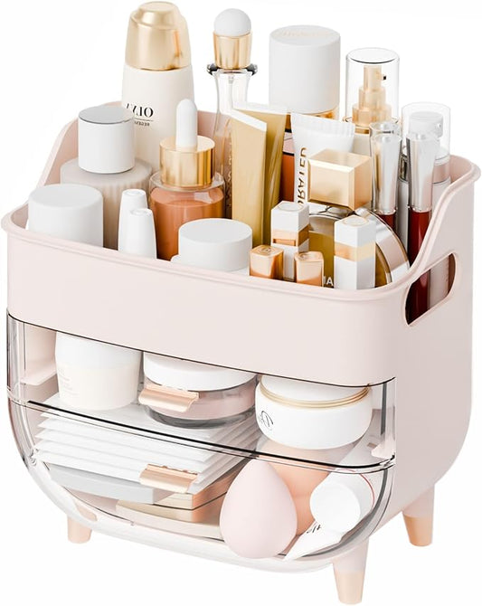 Pink Make up Organizers for Counter,Vanity and Dresser,Bathroom Makeup Organizer Countertop,Large Makeup Storage Organizer for Hair Tool,Beauty Products,Skin Care and Cosmetic Display Cases
