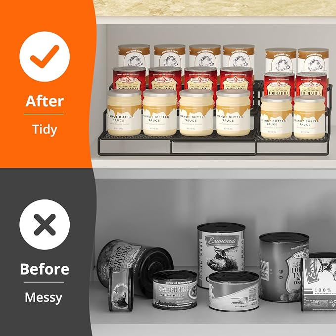Dmevkic Expandable Can Organizer for Pantry,3-Tier Adjustable Can Organizers and Storage Holds Up to 24 Cans,Can Storage Rack for Pantry,Kitchen,Cabinet
