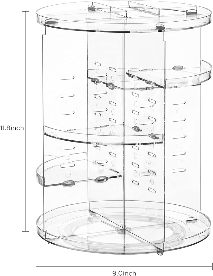 HBlife 360 Rotating Makeup Organizer Adjustable Carousel Large Capacity Revolving Perfume Organizer Skincare Organizers Cosmetic Storage Spinning Holder for Vanity, Clear
