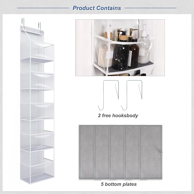 Fixwal 5-Shelf Over The Door Hanging Pantry Organizer, Room Organizer with Clear Plastic Pockets, 25lb Ultra Sturdy & Large Capacity for Closet, Bedroom, Nursery, Bathroom and Sundries