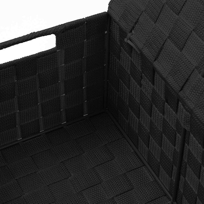 Sorbus Set of 3 Black Woven Storage Baskets with Lids – Mesh Hand-Woven Bins for Closet, Shelf, and Linen Organization – Variety Pack