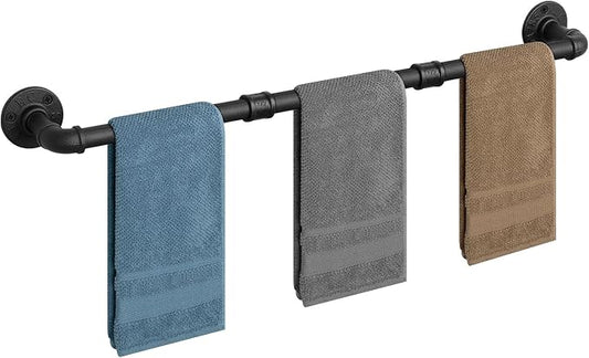 Industrial Pipe Towel Rack Towel Bar, Heavy Duty Wall Mounted Rustic Farmhouse Bath Towel Holder for Bathroom (Black, 42 inch)
