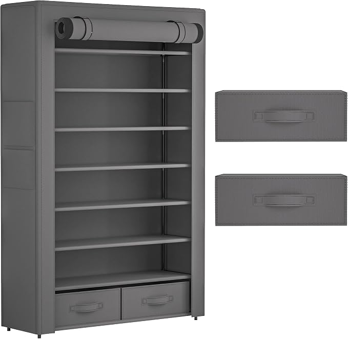 OYREL Dustproof Shoe Rack with Cover Two Bins 32 Pairs Storage Organizer | Closet Cabinet Large Free Standing Shoe Racks Vertical Shoe Shelf Tall Vertical Boot Holder Stand