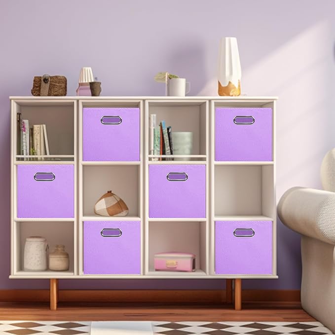 ShellKingdom Storage Bins, Foldable Fabric Storage Cubes with Metal Handle | Cloth Storage Organizer Drawer For Closet And Toys, 11 X 10.5 X 10.5 INCH, 2 Pack (Lavender)