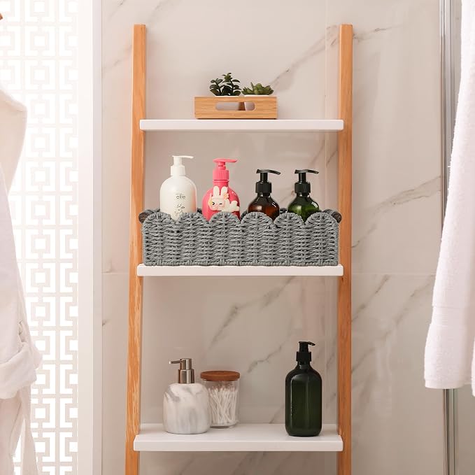 Bathroom Decor Basket for Toilet Paper Storage Baskets For Organizing | For Bedroom Living Room Kitchen Home Decor Scalloped Cute Basekt With Handle for Apartment Countertop,Gray