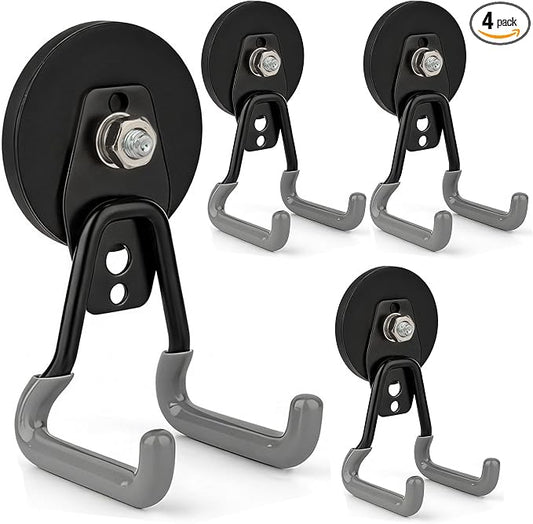 ULIBERMAGNET Upgraded Heavy Duty Magnetic Hooks,4 Pack Strong Large Magnet Hook for Power Drill,Garden Tools,Hose,Pegboard,Garage,Workshop,Magnetic Storage Hooks for Indoor Outdoor Hanging(Gray)