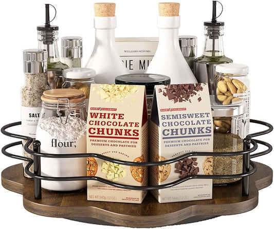 12" Lazy Susan Turntable Organizer,Round Wooden Lazy Susan Organization and Rotating Spice Rack for Dining Table,Pantry,Kitchen Countertop,Vanity,Cupboard and More.Heightened Version