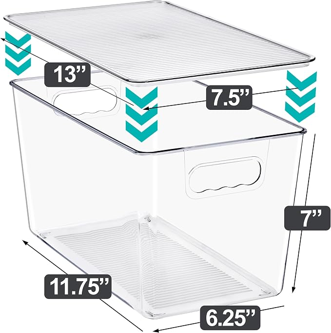 Clear Storage Bins with Lids, 8 Pack X-Large Stackable Clear Bins, Clear Storage Containers with Lids, Plastic Organizer Boxes for Pantry Storage, Kitchen Cabinets, Closet Organization, Bathroom