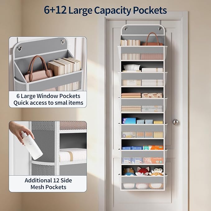 Yecaye 2 Pack Over The Door Organizer, 6-Tier Closet Door Hanging Organizer with 12 Mesh Pockets, Bathroom Organizers and Storage, Ultra Sturdy Large Capacity Over Door Storage Newborn Baby Essentials