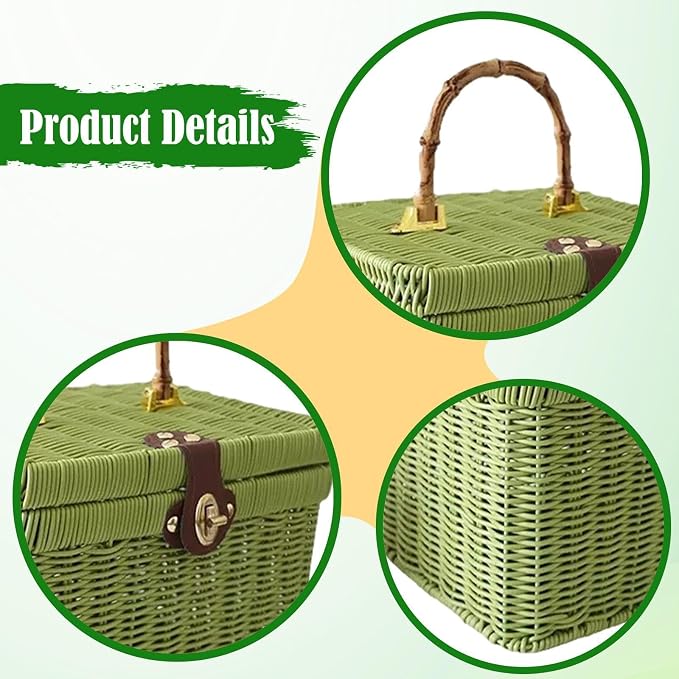 Handwoven Storage Basket, Home Decor Organizer, Decorative Storage Basket, Gift for Weddings and Outdoor Parties, Green 20x21x27cm