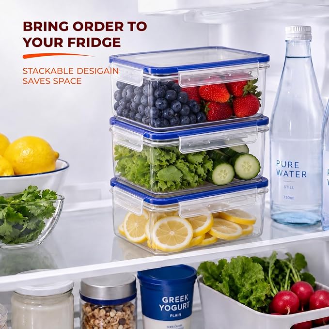 Tribello 68 oz Airtight Food Storage Containers with SnapTight Lids – Clear, Stackable, BPA-Free Meal Prep Containers for Kitchen, Freezer & Pantry – 3-Pack