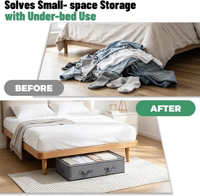 Pterying 8Pack Under Bed Storage Bags, Closet Organizers and Storage Bins with Clear Window & Reinforced Handle for Clothing, Sweater, Comforter, Blankets, Bedding | Underbed Storage Bins with Reinforced Handles, Dual-Zipper for Clothes, Comforters, Bl...