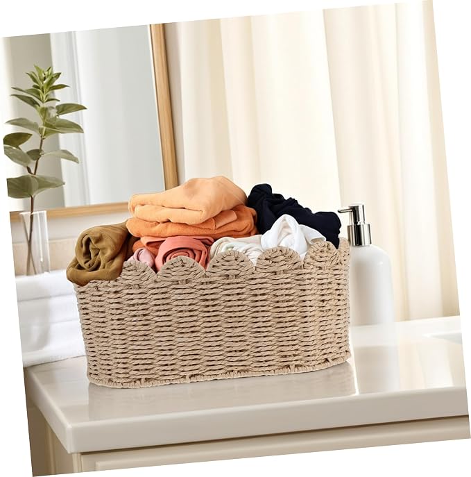 Hemobllo Hand-woven Paper Rope Storage Basket Sturdy Frame Woven Container for Organizing Home Sundries Practical Decorative Basket for Living Room and Bedroom Storage