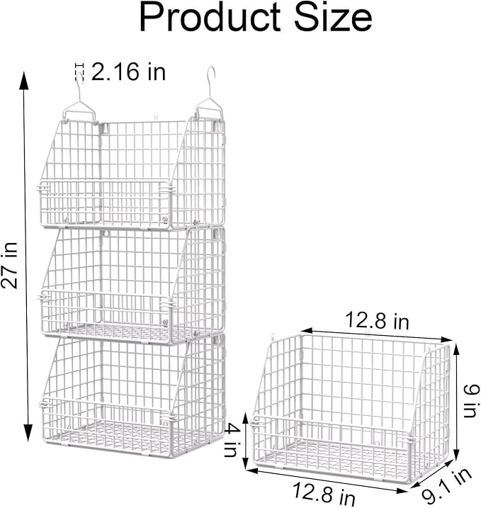 PUPPYCUTE Hanging Closet Organizer and Storage, Clothes Hanging Shelves Wire Baskets for Clothing Sweaters Purse Handbags Shoes White 3 Tier