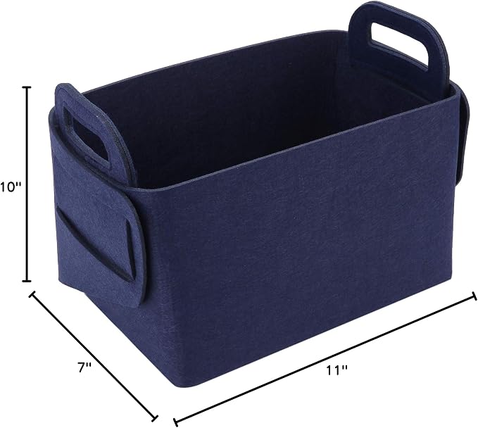 Minoisome Storage Basket Felt Storage Bin Collapsible& Convenient Box Organizer with Carry Handles for Office Bedroom Closet Babies Nursery Toys Laundry (Navy Blue, 15.7inch（L）×11inch（W）×10inch（H）)