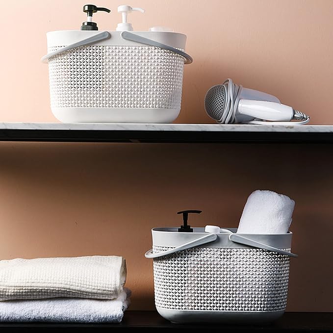 Plastic Portable Shower Caddy Basket, Storage Organizer, Grey, 2 Pack | Bottom Drain Holes, Keep Dry, Sturdy and Durable, Easy to Carry for Bathroom, Kitchen, Dorm Room, RV, College