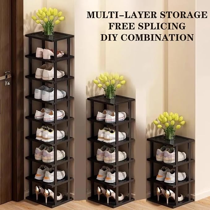 Vertical Shoe Rack - Tall Narrow Shoe Rack Organizer for Small Spaces,17 Tier Bamboo Shoen Shelf for Entryway,Closet,Corner,Doorway,Skinny Shoe Shelf Space Saving Shoe Storage,Free Stackable DIY
