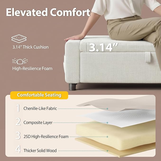 Marsail Upholstered Bench Rectangle Ottoman with Storage Bench for Bedroom End of Bed, Tufted Ottoman with Cushion, Modern Benches for Foot of Bed, Living Room, Entryway, Cream