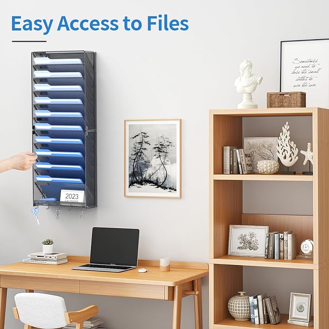OUTWOLF 2Pack 12 Tier Hanging Wall File Organizer with Hooks, Vertical Wall Mount File Folder Holder, Paper Document Mail Organizer for Office