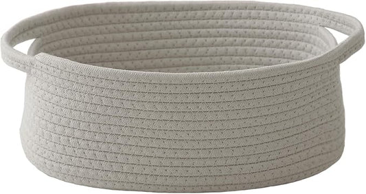 JMvicyroam Small Woven Basket, Empty Gift Basket, Grey/1 Pack | Small Gift Basket, Cotton Rope, 12 x 8 x 36 in, Handles, Includes Ribbon and Bag, Birthday Gift Basket