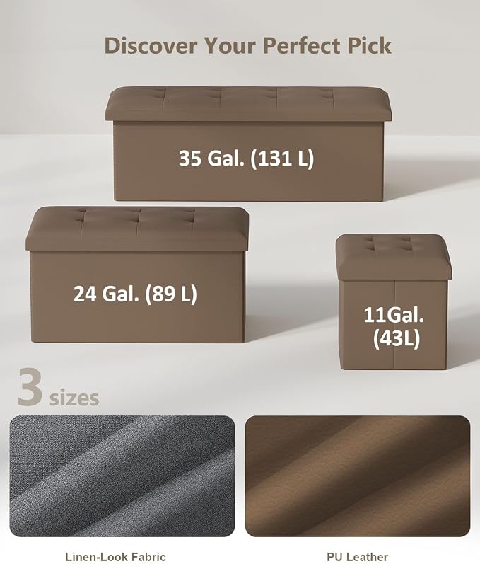 Folding Storage Ottoman Bench, Brown, 43 Inches | Multi-Functional Ottoman Foot Rest, End of Bed Bench, Storage Chest, Living Room, Bedroom, Hallway, Entryway, 600 lb Capacity