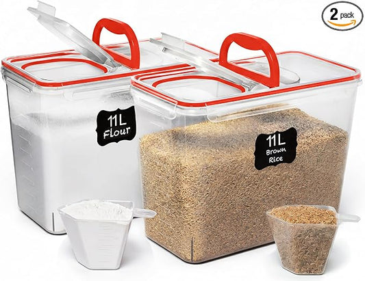 Shazo 2 PC (11L | 372 oz) Flour Sugar Storage Containers with Spout Lid & Easy Carry Handle - BPA Free Extra Large Airtight Food Storage Containers with Lids - Rice Canisters Sets for Kitchen & Pantry