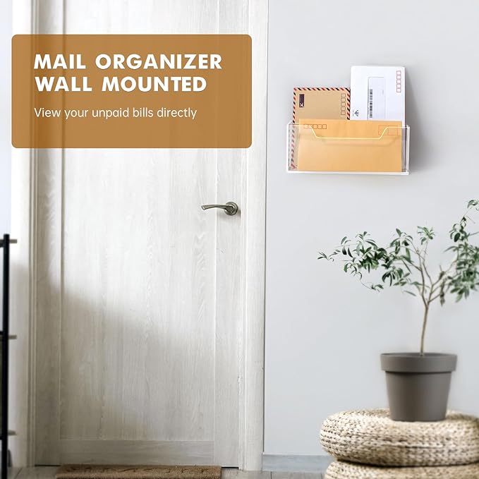 BEYGORM Acrylic Mail Organizer for #10 Envelopes, Wall-Mounted, 2-Slot | Clear, Hanging Mail Rack, Countertop Letter Holder, for Home & Office