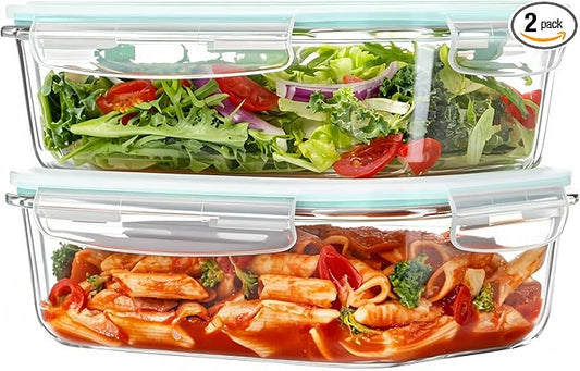 Vtopmart 2Pack 1500ml/50.7oz Large Glass Storage Containers With Lids, Green